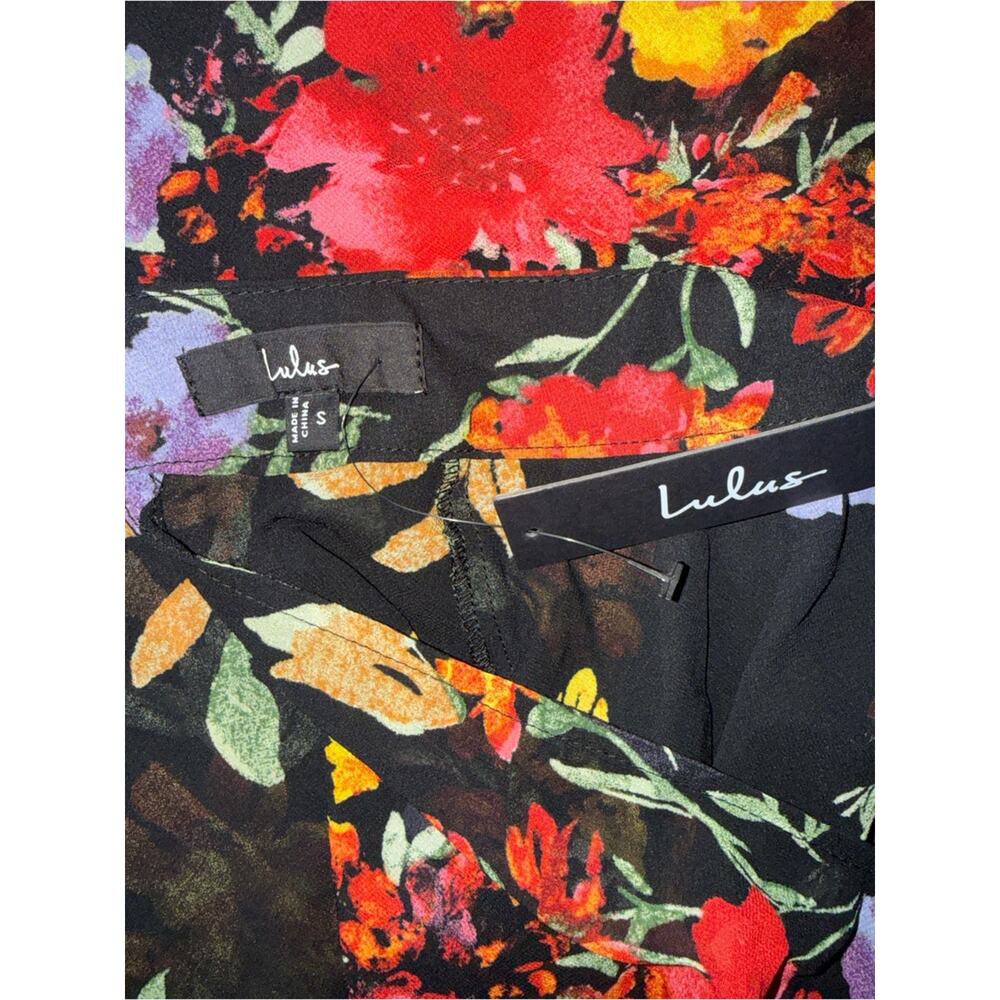 Lulus Perfected Charm Black Floral Bell Sleeve Mini Shift Dress size S - Picture 7 of 7